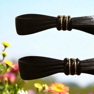 1970’s French Black Bow Barrettes Hair Clips, Black & Gold, Handmade in Paris